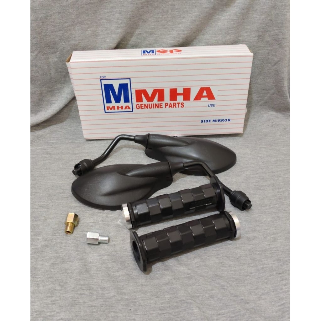 X1 BLACK PLAIN UNIVERSAL MIRROR PACKAGE PLUS SQUARE HANDGRIP + FLAT STRAIGHT PNP H0NDA-Y4MAHA ETC.
