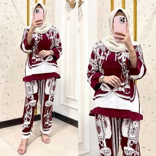 One Set Wayang Terbaru // Setelan Wanita Motif Kekinian Jumbo XXL // Busui Friendly