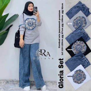 GLORIA SET | GEMPI SET | SETELAN JEANS WANITA COMBED 20s , PINGGANG KARET ELASTIS