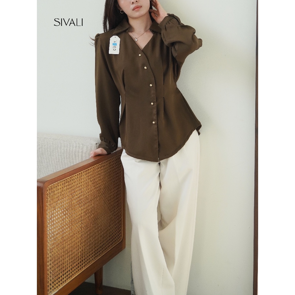 KEMEJA SIVALI Sol Blouse - เสื้อแขนยาวเข้ารูปผู้หญิงสไตล์เกาหลี - เสื้อกึ่งขนสัตว์ผ้าซาตินผู้หญิง - 1975 - รูปที่ 6