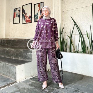 One Set Lusiana Rayon Premium Busui Setelan Wanita Atasan Bawahan Celana Panjang Batik Adem Nyaman Tebal