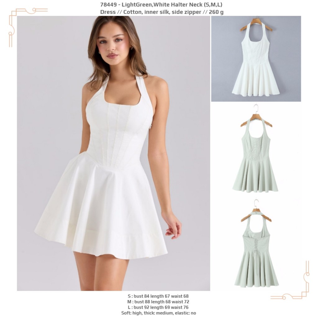 LHTTO - LightGreen/WHT คล้องคอ (S,M,L) - ชุดเดรส LHT49