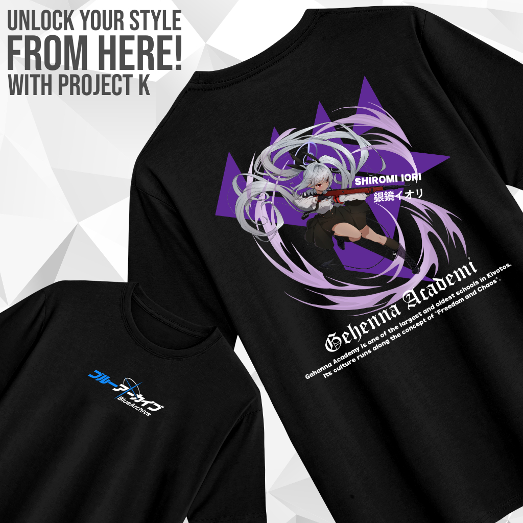 PROJECT K - เสื้อยืด DISTRO BLUE ARCHIVE SHIROMI IORI GEHENNA ANIME GAME T-SHIRT - Cotton Combed 30s