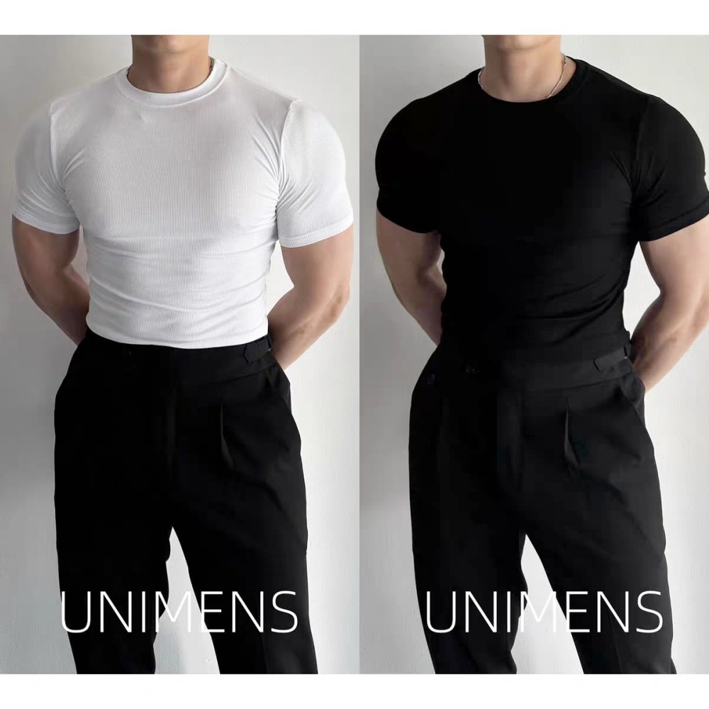 เสื้อชั้นในผู้ชาย BODYFIT ลายทาง ทรงเข้ารูป กระชับ ยืดหยุ่น GYM FITNESS