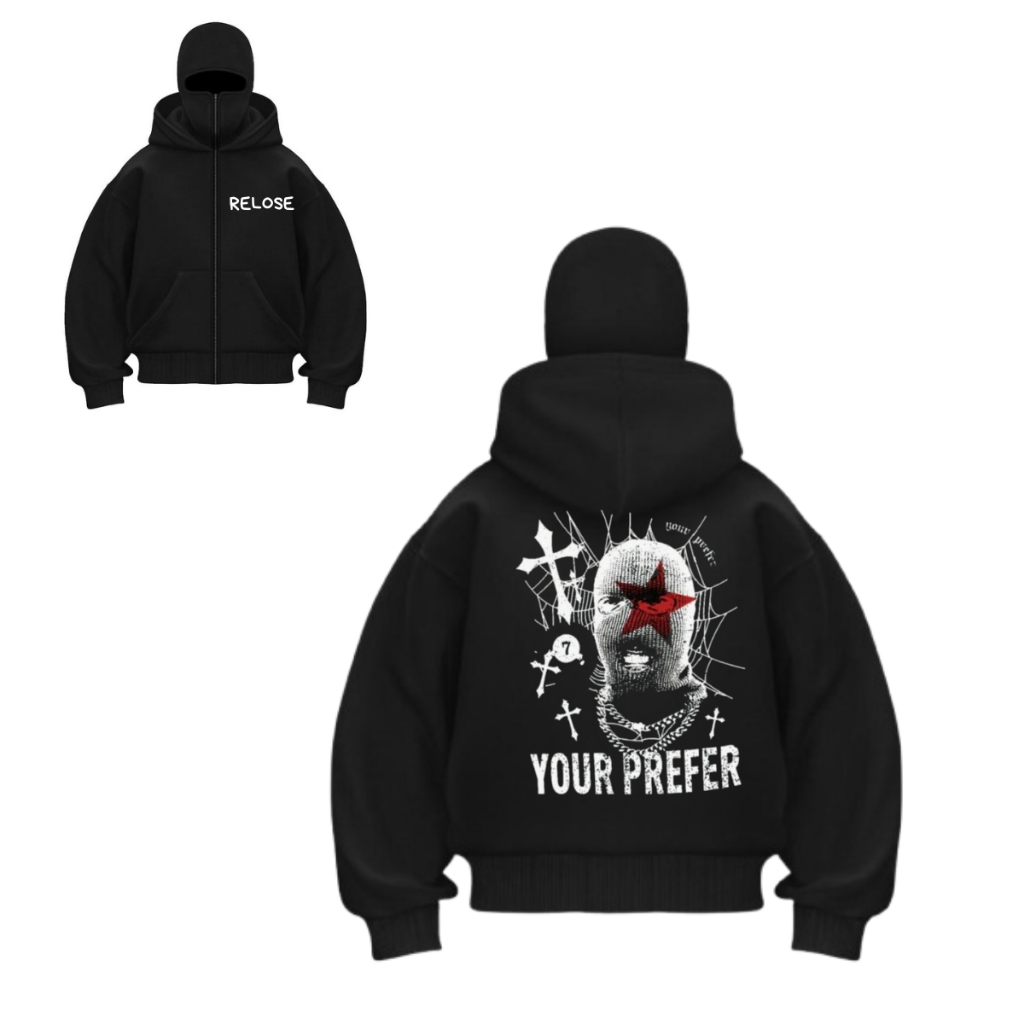 KATUN Hoodie Balaclava Zipper Boxy Black RELOSE YOUR PREFER BLACK COTTON GRAMATION 280