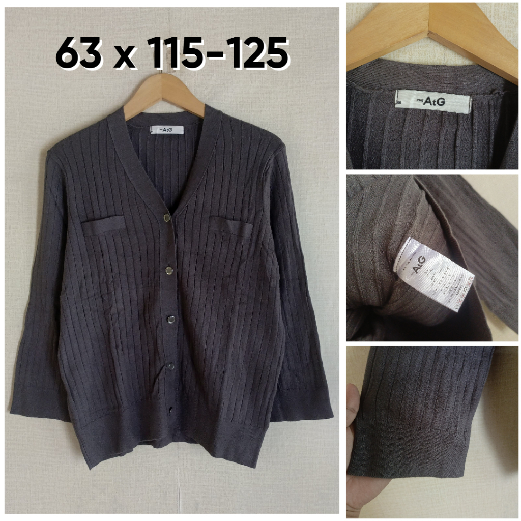 คาร์ดิแกน ATG Stick สีเทาเข้ม V คอขนาด XL เสื้อกันหนาวถักคาร์ดิผู้หญิงวัสดุนุ่ม OB343