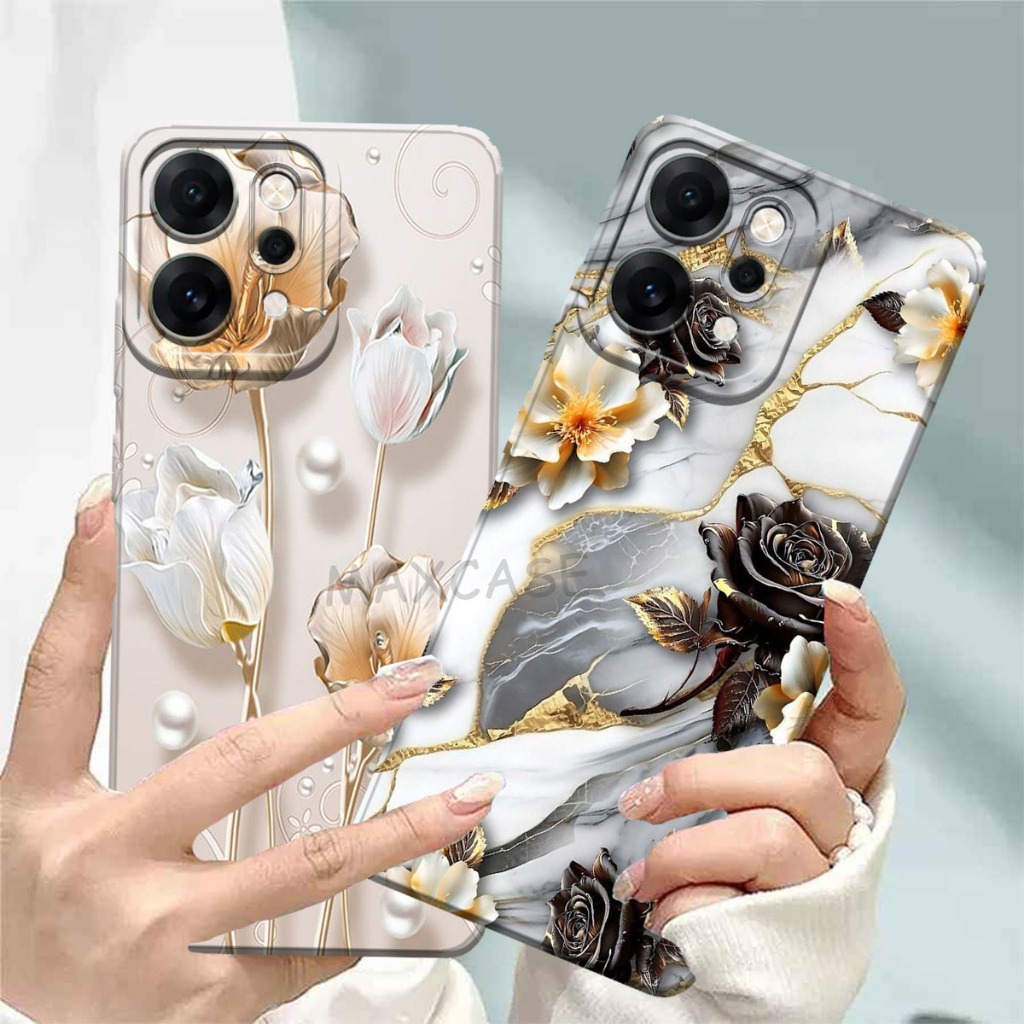 M0P Softcase Hp Oppo Reno 14 Pro ล่าสุด 2025 Flower Motif Hp Case - เคส Hp ปัจจุบัน - กล้องซิลิโคน H