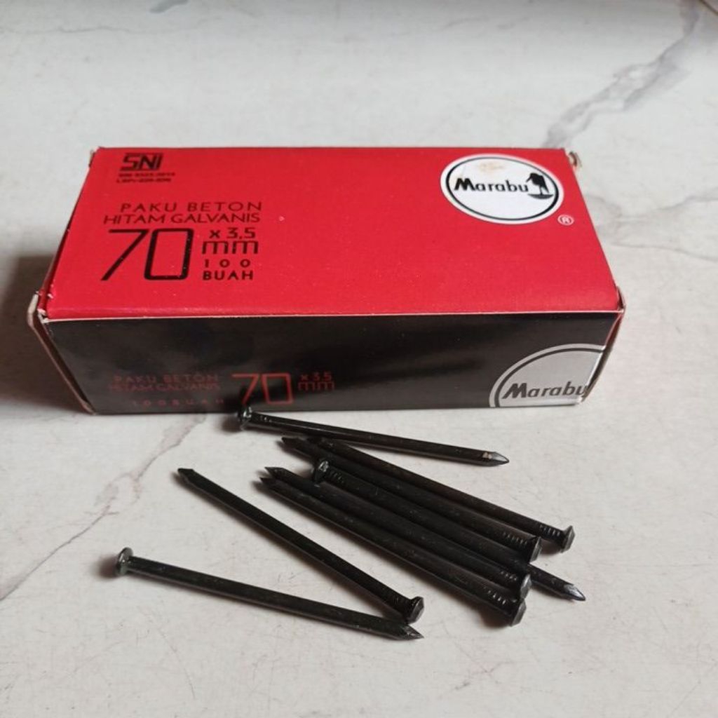 (กล่อง 100 ชิ้น) BLACK MARABU CONCRETE NAILS 7 ซม.ต่อกล่อง ORIGINAL MARABU NAILS 70 มม.