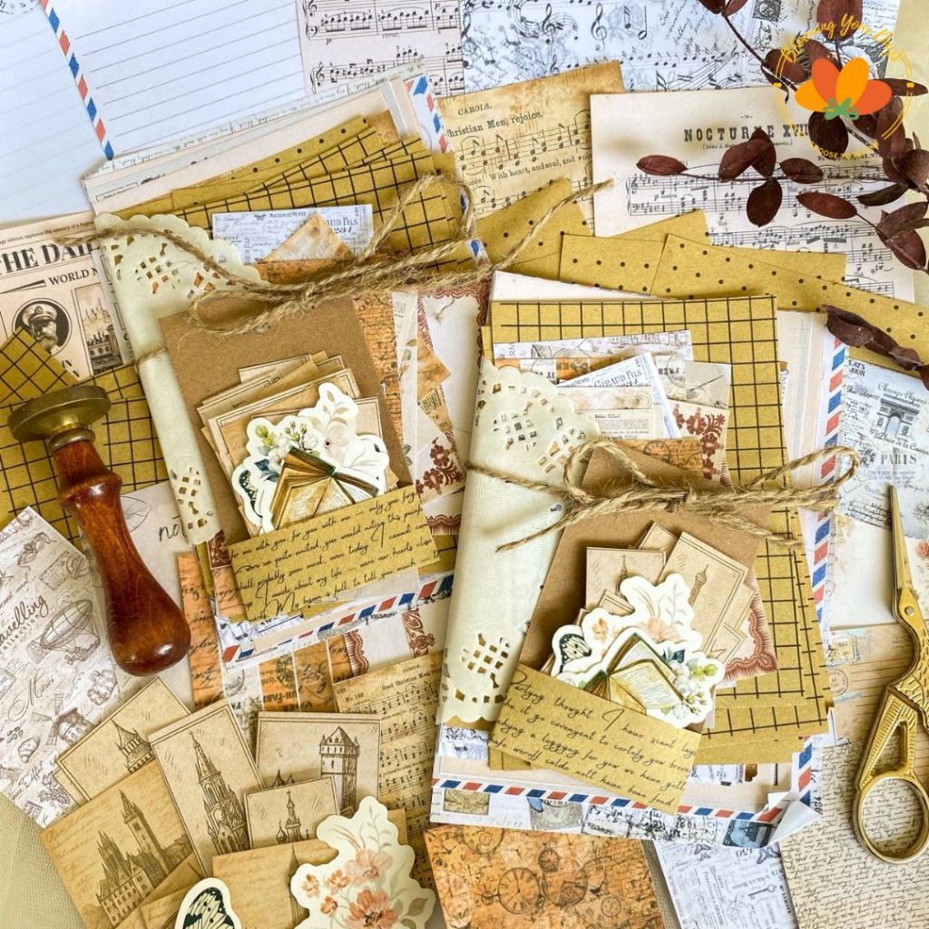 62 + pcs ชุดวารสารสมุดภาพ Journaling Journal Kit Journal Kit Vintage ไดอารี่กระดาษตกแต่ง