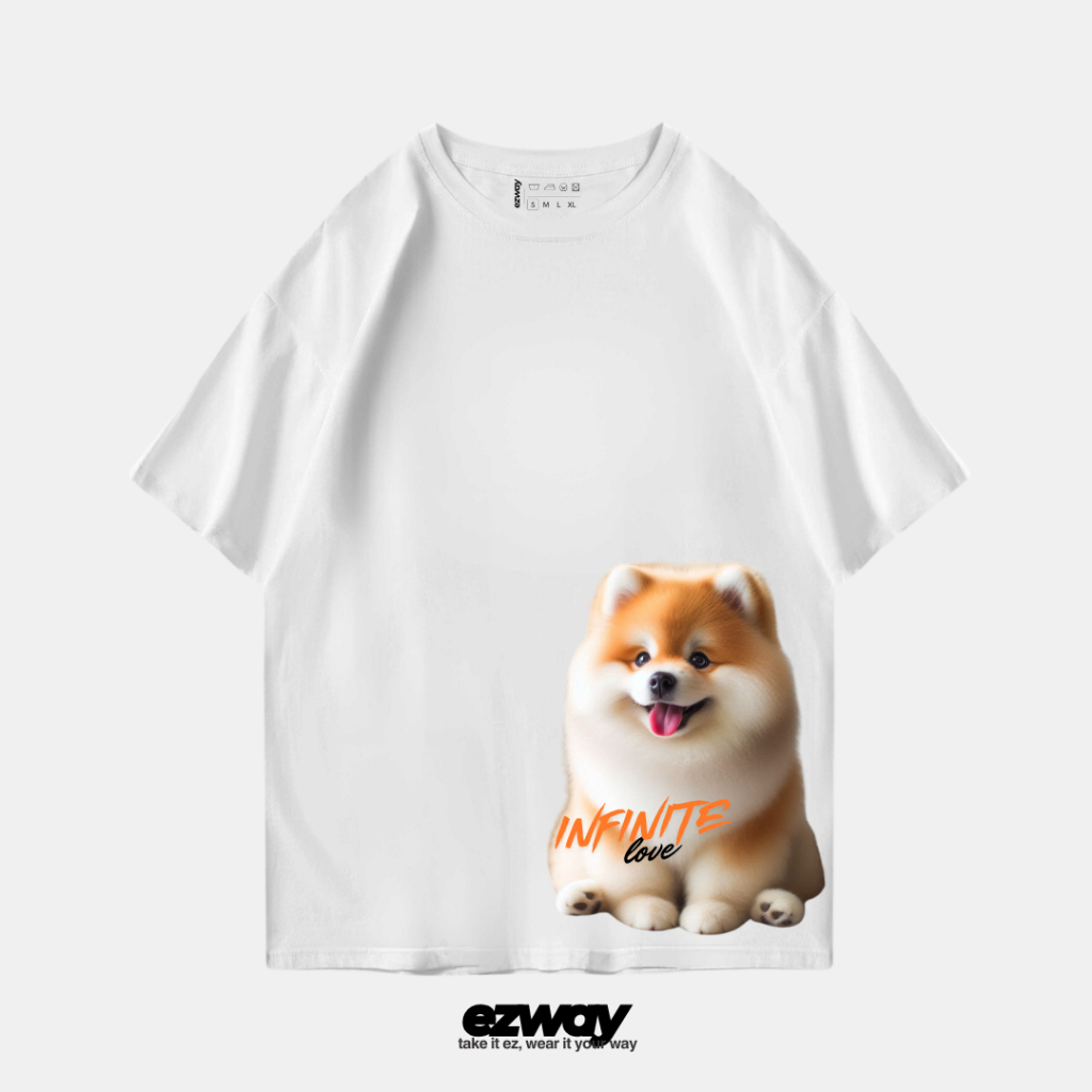 เสื้อยืด Ezway Oversize Pomeranian Infinite Love | เสื้อยืดโอเวอร์ไซส์ครอปเด็ก Unisex
