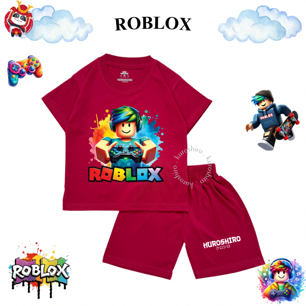 KUROSHIRO - ชุดเสื้อผ้าเด็กผู้ชาย 1-9 ปี Robl0x เสื้อยืดเด็กผช