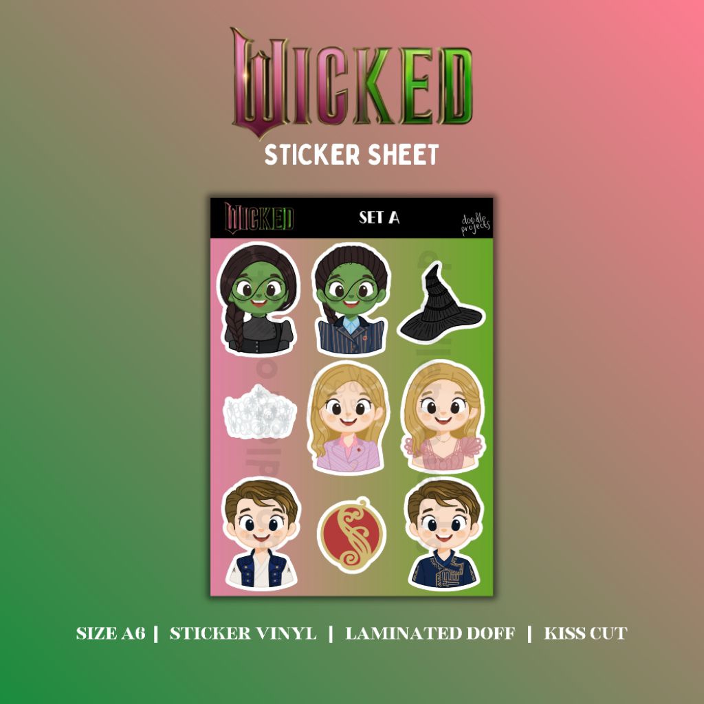 Wicked Movie [Glinda Elphaba Fiyero] แผ่นสติ๊กเกอร์ Fanart Merch