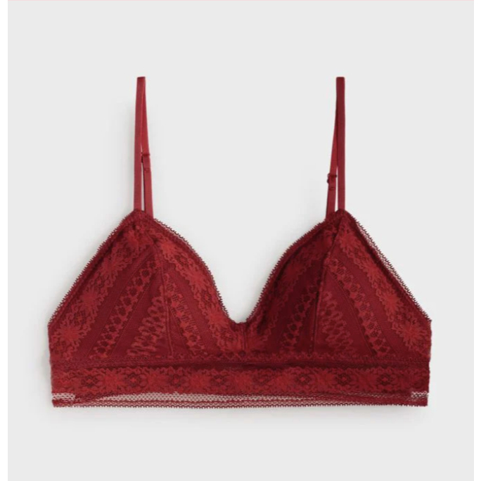 OYSHO ชุดชั้นในลูกไม้สีแดง