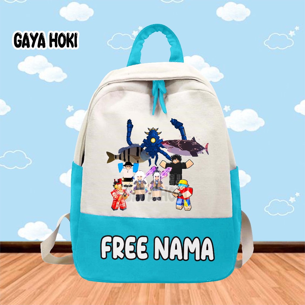 [FREE NAME] กระเป๋าเป้โรงเรียนโรงเรียนอนุบาล/Elementary พร้อม Roblox Avatar Fishing Fish it Kraken I