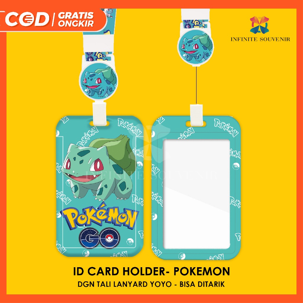 (N017) ID Card Holder Yoyo Pokemon Go Strap / Nametag Yoyo Bulbasaur / Pikachu Retractable Strap