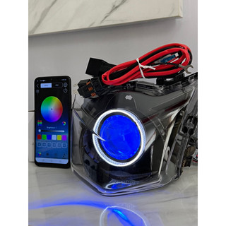 Lampu Depan BeAT Lama karbu custome Biled ASLI projector 2,5 in devil RGB Ring slim + Relay
