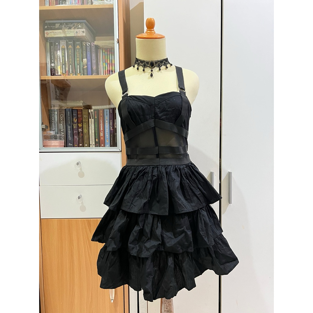 Hot Topic Emo Gothic Dress สีดํา Harajuku Style Grunge