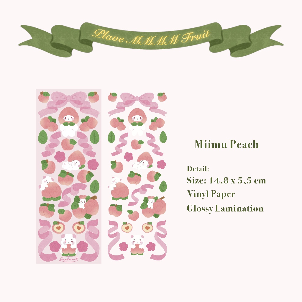 แผ่นสติ๊กเกอร์ผลไม้ Miimu Peach Plave || แผ่นสติ๊กเกอร์ Mini Deco Journal โดย Snowberriez