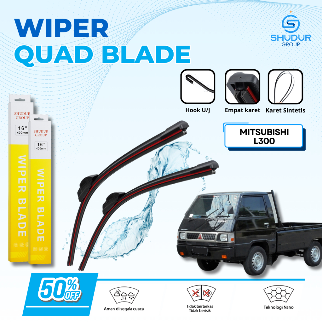 Mitsubishi L300 Pickup Frameless Quad Blade ที่ปัดน้ําฝนรถยนต์ 1 ชุดซ้ายและขวา