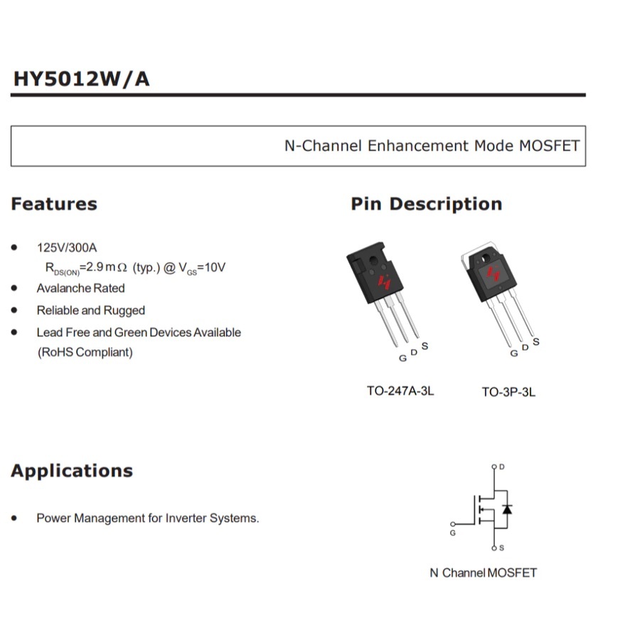 PS - MOSFET BADAK CAPUTAN HY5012 HY5012W 5013 300A 125V TO-247 INVERTER UPS PDC