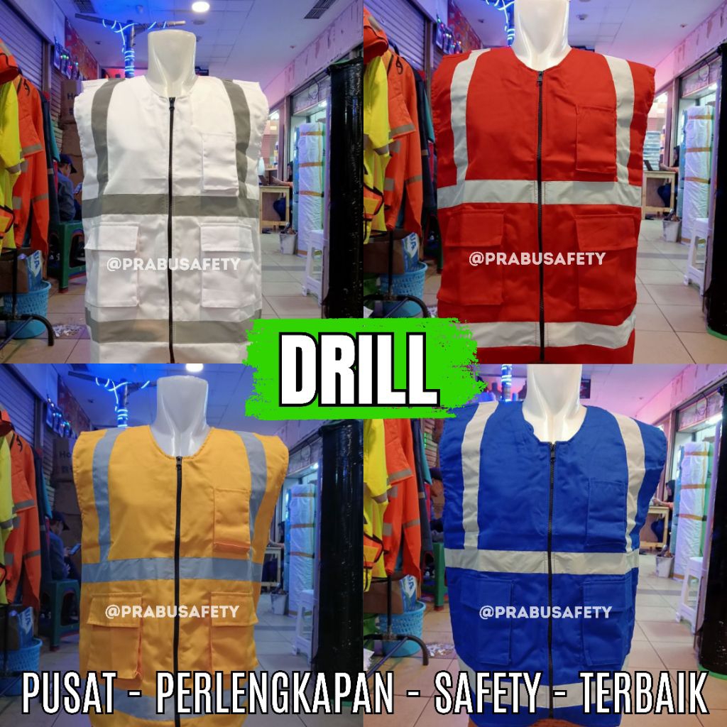 MERAH DRILL WORK VEST WHITE - แดง - น้ําเงิน - เหลืองทุกขนาด / โครงการเจาะน้ํา / ความปลอดภัย VEST