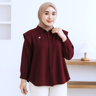 Andini Blouse Syakila Wanita Polos Lengan Panjang Model Layer