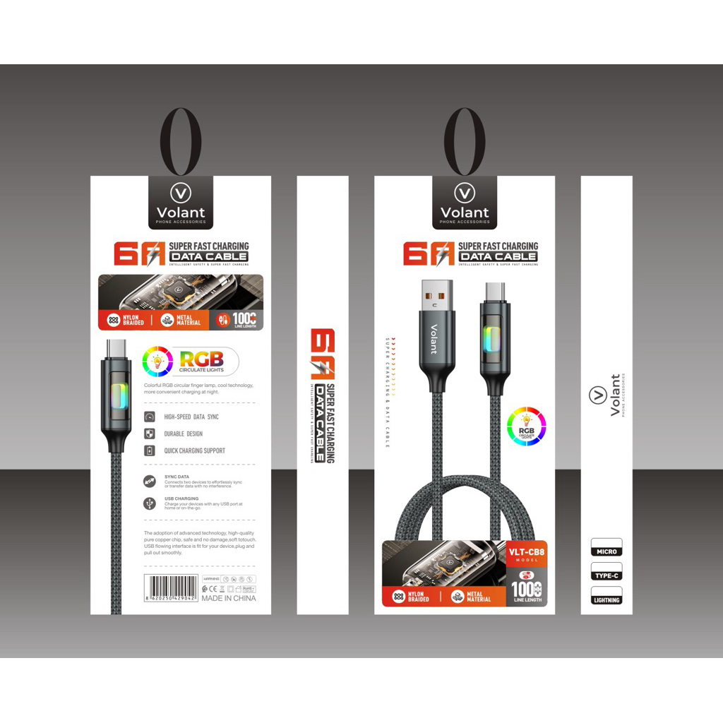 VOLANT Rgb 6A VLT-PD9 สาย Usb C