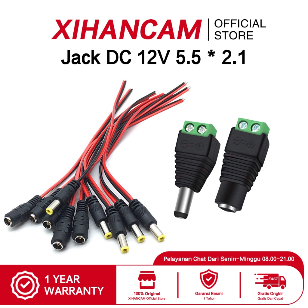 XIHANCAM DC Jack Connector ชายหญิง 5.5*2.1 มม.กล้องวงจรปิดแจ็ค DC Connector อะแดปเตอร์ DC ซ็อกเก็ตแจ