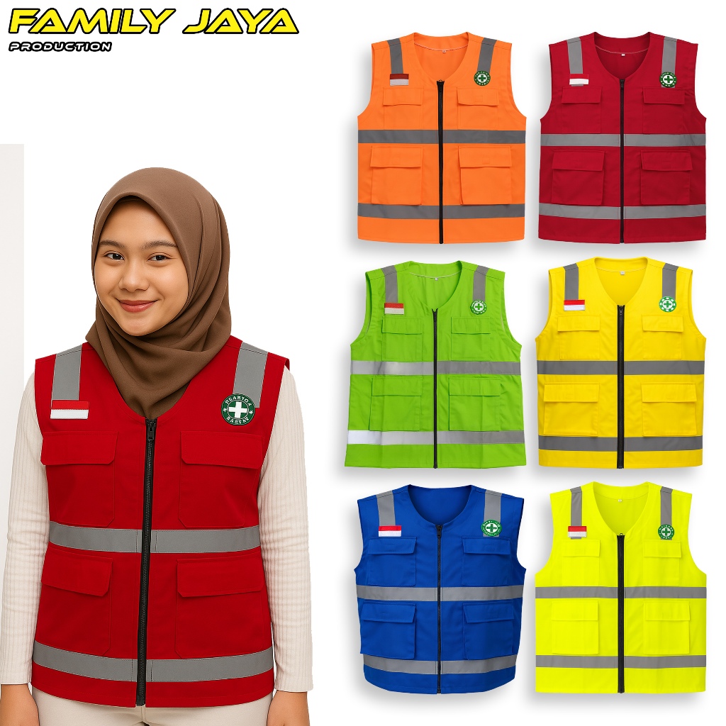 MERAH K3 LOGO PROJECT FIELD SAFETY VEST และ FLAG - RED SAFETY VEST