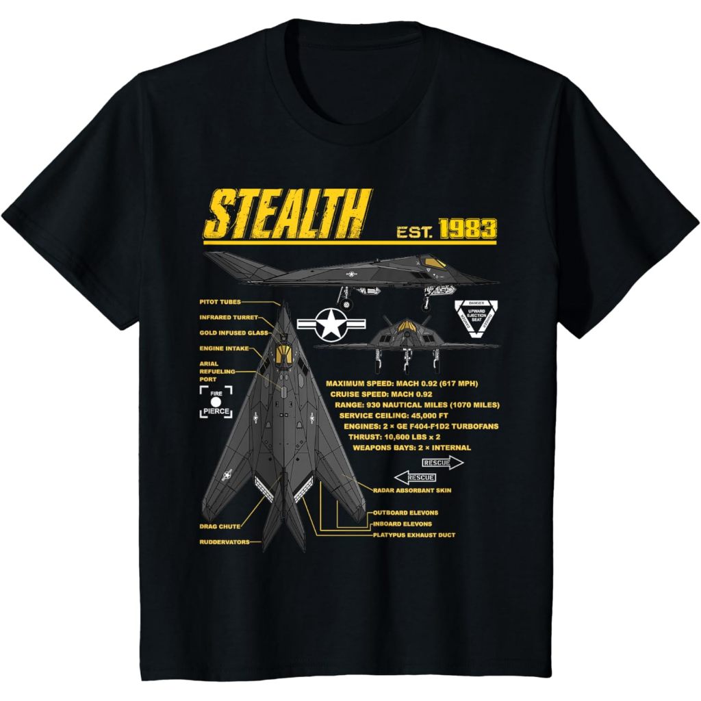 เสื้อยืดเด็ก Stealth Fighter Jet Airplane Infographic Yellow Wireframe