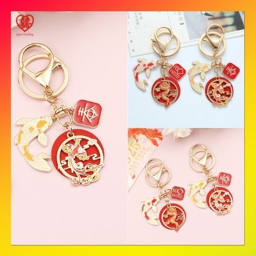 MERAH GUNDAN JW พวงกุญแจ Dragon & Phoenix Gold สีแดง / Elegant Classic อุปกรณ์เสริม / พวงกุญแจ Drago