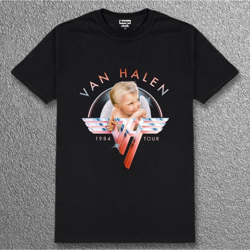 เสื้อยืด Van Halen 1984 ทัวร์ผ้าฝ้ายพรีเมี่ยม