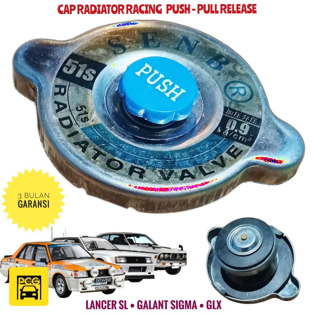 LANCER SL - GALANT SIGMA CUSTOM RADIATOR CAP • PUSH MODEL - PULLEROSE • ORIGINAL SENB RACING JAPAN -