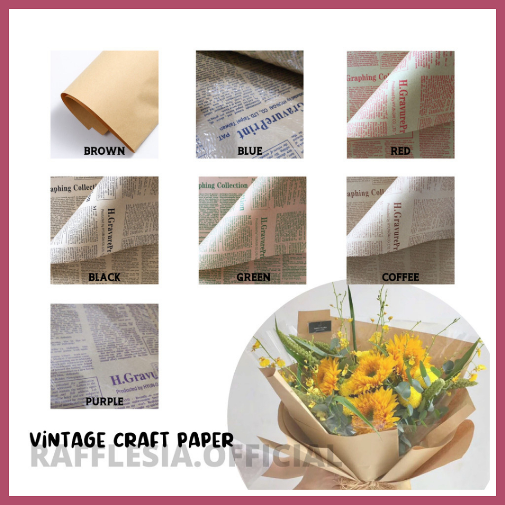 PREMIUM VINTAGE CRAFT PAPER BOUQUET FLOWER WRAPPING HAND BOUQUET