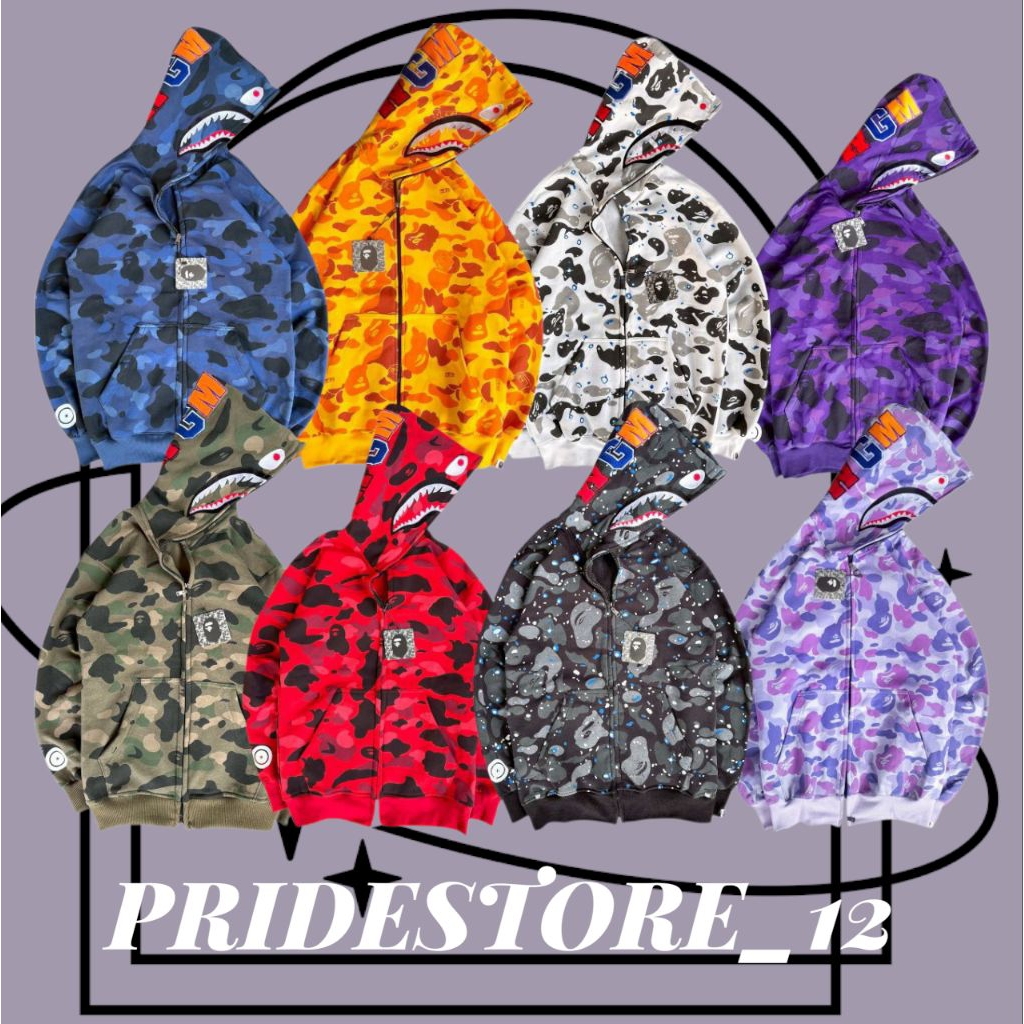 Bape shark wgm เสื้อฮู้ดซิปคู่ ป้ายเต็มใหม่ล่าสุดและเท่ที่สุด