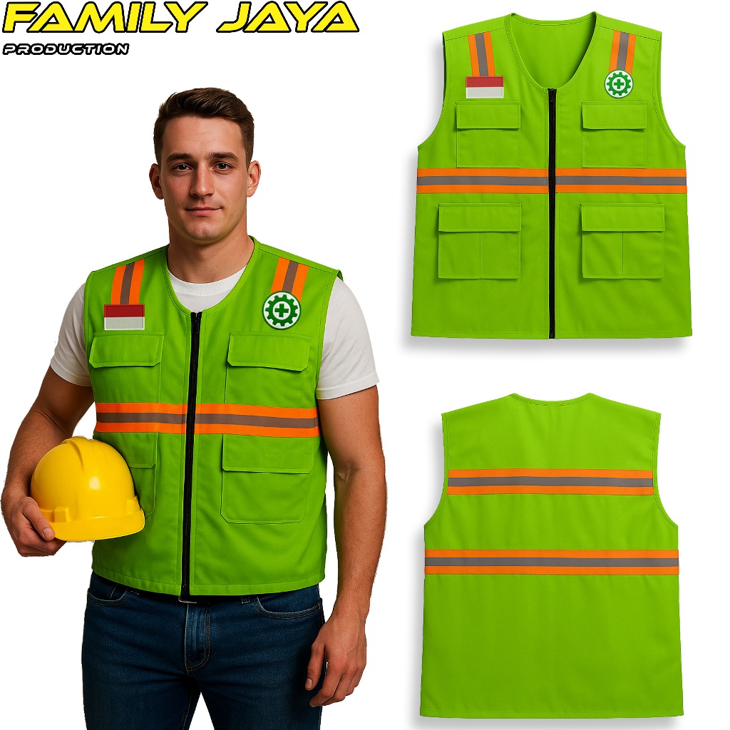 HIJAU SAFETY VEST FIRST K3 FIELD VEST SAFETY VEST PROJECT VEST DRILL MATERIAL - สีเขียว K3 SAFETY VE