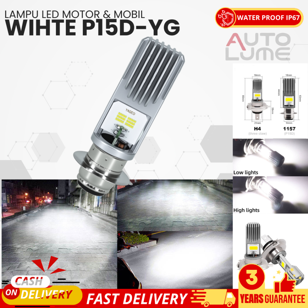 AutoLume H6 P15D-YG โคมไฟ LED สําหรับ Suzuki Beat Yamaha Mio - Super Bright 6000K, สีขาวและสีเหลือง,