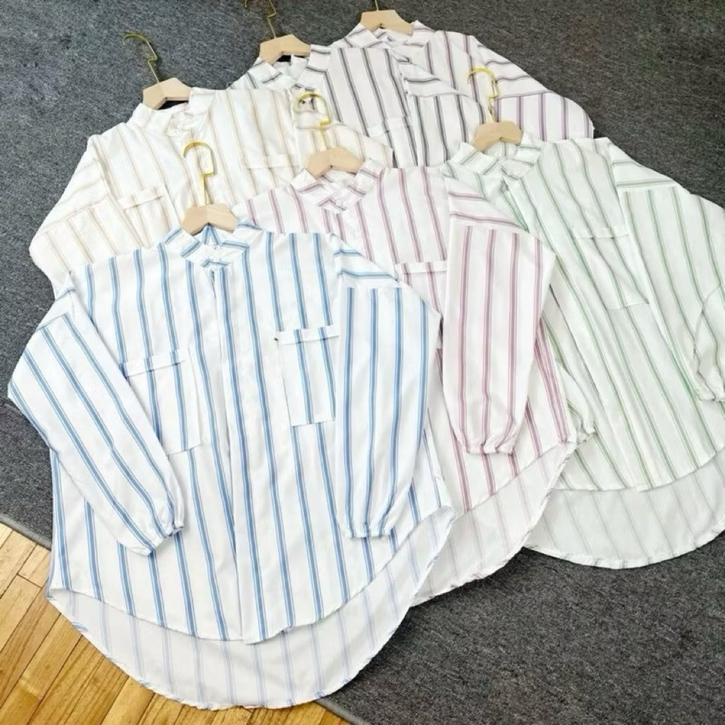 KEMEJA JUMBO KIANA STRIPE SHIRT สําหรับผู้หญิงแขนยาง