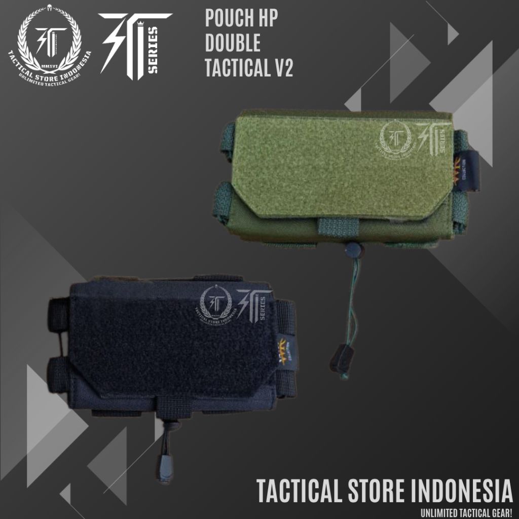 HIJAU Tactical Store อินโดนีเซีย ® กระเป๋า HP สีดําและสีเขียว Double Tactical V2