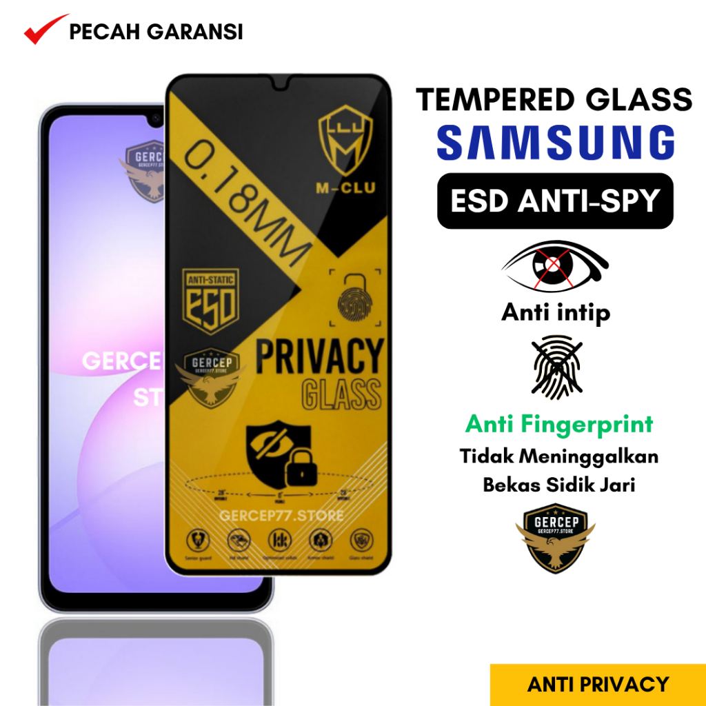 กระจกนิรภัย ESD Anti Spy 0.18 มม. Samsung A07 5G A06 5G A06 4G A05 5G A05s 5G เต็มหน้าจอลายนิ้วมือคว