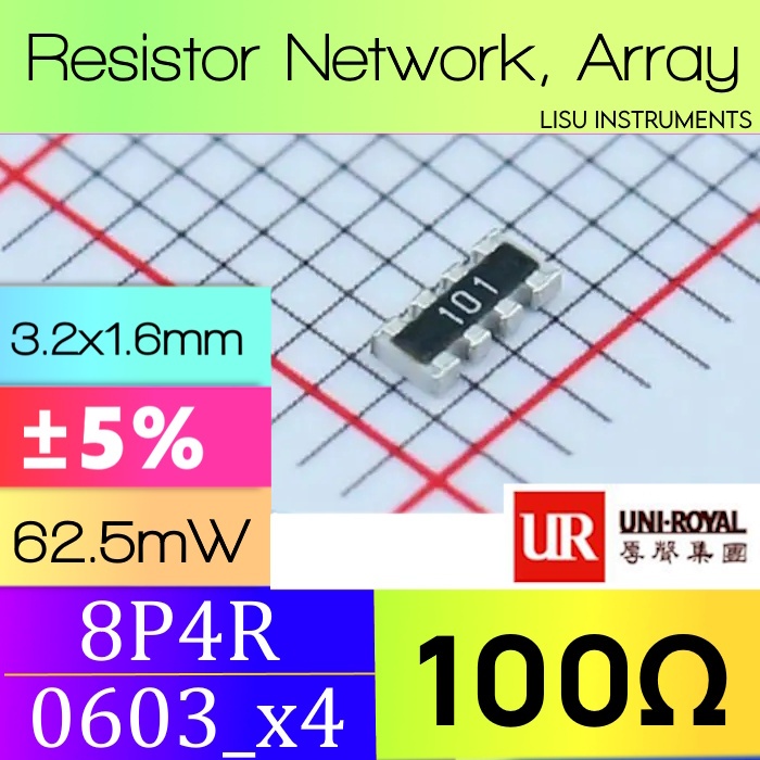 100R 0603x4 8P4R ±5% ตัวต้านทานอาร์เรย์ 100ohm 101 Uni-Royal 4D03WGJ0101T5E