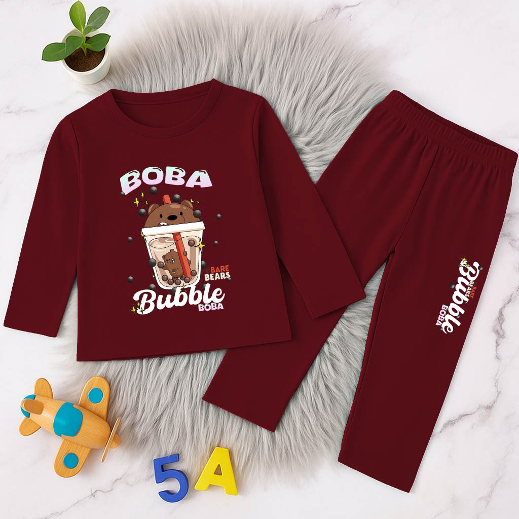 Bubble Boba Bare Bears ชุดเด็กผู้หญิงอายุ 3-10 ปีกางเกงขายาวแขนยาว