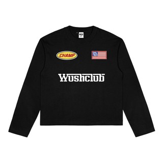 Wush Club Baju Kaos Boxy Longsleeve Pria Wanita Oversize Lengan Panjang NEXO HITAM