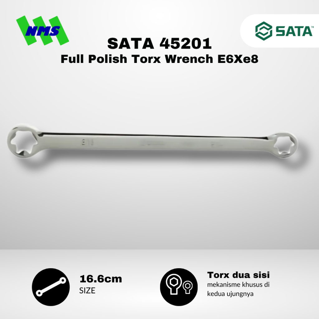 SATA Star แหวนประแจ 45201 Full Polish Torx ประแจ E6Xe8 สําหรับสลักเกลียวจุดแคบ