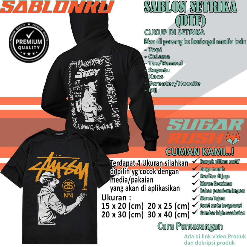 สกรีนรีด พิมพ์ Dtf พิมพ์เดี่ยว เพียงติดตั้ง STUS*Y motif สติ๊กเกอร์ซาบันลอนสําหรับเสื้อยืดเสื้อฮู้ดคอกลมระดับพรีเมียม Part 81 - รูปที่ 2