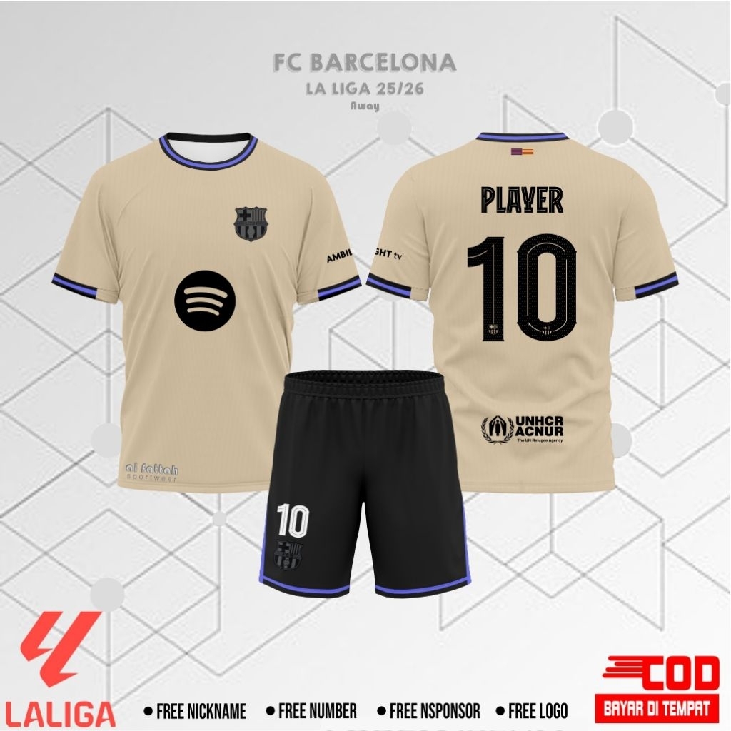 ใหม่ล่าสุด B4RC3L0N4 AWAY JERSEY 2025-2026 CUSTOM NAME FULL PRINTING PREMIUM
