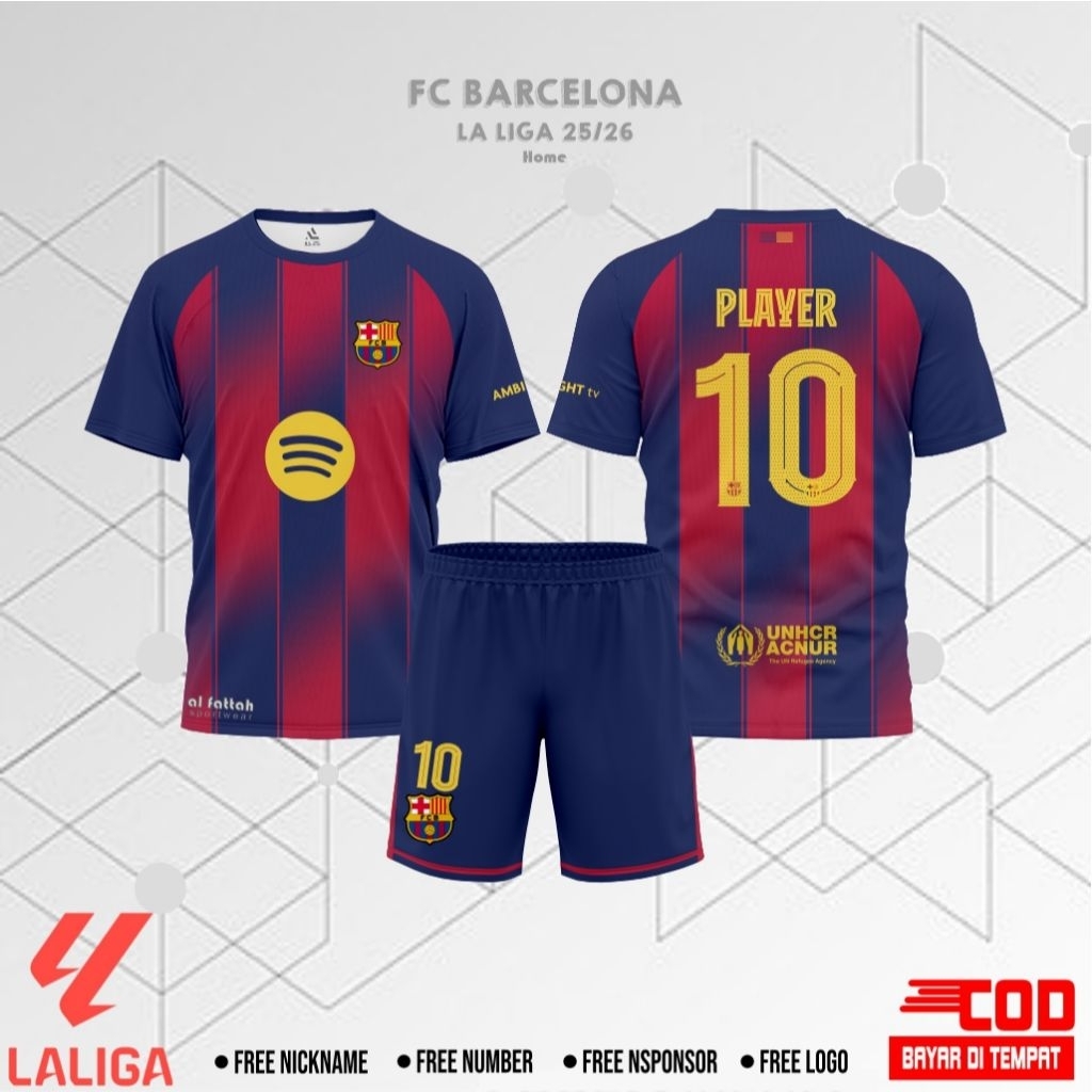 ใหม่ล่าสุด B4RC3L0N4 H0M3 JERSEY 2025-2026 CUSTOM NAME FULL PRINTING PREMIUM