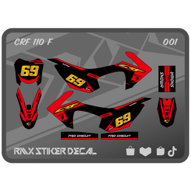 STABILO HIJAU MERAH CRF 110 FULLBODY STICKER (001) สติ๊กเกอร์ DECAL DECAL 110F MINI TRAIL MINITRAIL 