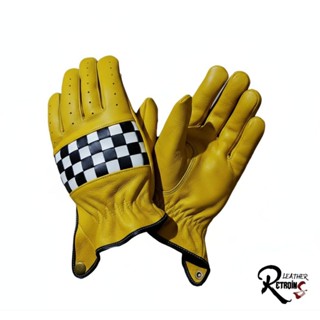 ถุงมือหนังแท้ / ถุงมือมอเตอร์ไซค์สีเหลือง รุ่น CLASSIC