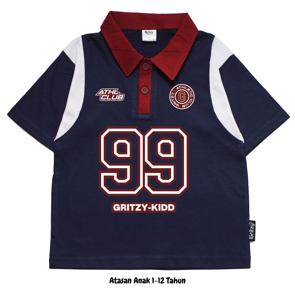 Gritzy Kidd - Speed Squad 99 Navy White Rugby Polo l Oversize Kids T-Shirt | โปโลคิดส์แฟชั่น